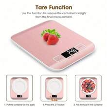 1个5公斤/10公斤电子厨房秤，带去皮功能，不锈钢液晶显示屏，最大称重11磅，6种测量模式，精度0.05盎司/1克，适用于烘焙、烹饪、减肥和备餐，易于清洁 - 彩色 - 查看 5