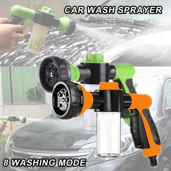 1pc High-Pressure Hose Foam Spray Unit, 8 Irrigation Modes, Garden Hose Snow Bucket Foam Nozzle With Soap Distributor, Plastic Material, Suitable For Car Washing, Pet Shower, Plant Irrigation - Green (21 Cm/8.26 Inches)