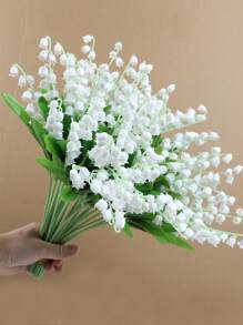 1PC/10PCS Artificial Lily Bouquet Plastic Artificial Flower Green Plant Stem Wedding Bride White Bouquet Used For Garden Room Desktop Vase Home Decoration Gifts Birthday Graduation