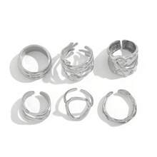 CIREY Set de 6 anillos metálicos asimétricos y texturizados, anillos personalizados unisex, regalo para parejas, regalo de festival