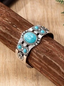 4 Stilarten vintage-silberne eingelegt grüner Türkis Armreifen, retro elegant modisch geeignet als Valentinstag Geschenk, für Partys & täglichen Gebrauch - Vintage Silber - Übersicht 12