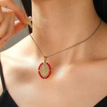 1pc Vintage Fashion Stainless Steel Rice Bead Coiled Virgin Mary Pendant Necklace, Casual Versatile Accessory, Suitable For Women Everyday Wear, Holiday Gift - 34030132 - View 4