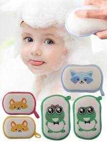 1pc  Baby Bath Sponge, Children's Bath Rub Sponge, Cartoon Bath Sponge For Newborns - Blue - View 2