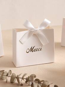 5 Pieces Of White Gift Boxes With French "Merci" Metal Font, Tied With Ribbon Bows, Suitable For Thanksgiving Dinners, Birthday Gifts, Wedding, Corporate Events, Etc. - Multicolor - View 8