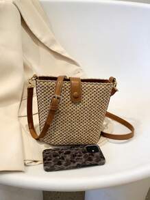 HAILIAN Túi xách nữ tối giản bằng rơm, kiểu dáng mới mùa xuân, túi đeo vai chéo dễ thương dành cho công sở và du lịch, phù hợp sử dụng hàng ngày, có thể làm quà tặng hoặc quà lưu niệm nhỏ, mẫu túi đi biển được ưa chuộng nhất. - màu nâu - Xem 9