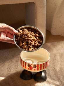 1pc Elevated Cartoon Cat Dog Pet Food Water Bowl With Spill Prevention, Raised Feeder