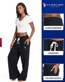U.S. Polo Assn. Black Wide Leg Sweatpants For Women With Pockets, Premium French Terry Wide Leg Sweats - Black - View 2