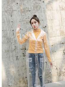 Transparent Large Brim Fashionable And Minimalist Men And Women Raincoat, Outdoor Jacket For Hiking And Cycling Summer Cooling, Beach, Travel Insulation, Galentines, Puppy, Carnival, Spring Summer Picks, Brides Maid Gifts, Room, Bedroom Decor, Bedroom Decor, Beach, Travel, For Men, For Women, Vacationcute Stuff - Clear - View 6