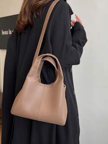 女士优雅水桶手提包，时尚简约，适合工作，斜挎包，黑色