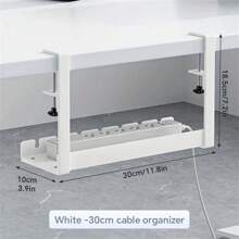 Khay cáp lưới kim loại không cần khoan, có kẹp để quản lý cáp trên bàn, khay sắp xếp cáp 3 khe với bộ sắp xếp dây trên bàn và dưới bàn, có thể điều chỉnh, phù hợp với bàn làm việc đứng tại nhà - trắng - Xem 3