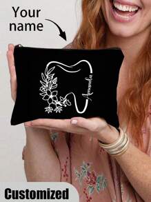 [Personalized Nurse Gift Bag] Custom Floral Teeth Nurse Makeup Bag, Custom Makeup Bag With Name, Future Nurse Gift, Nursing Student Graduation Gift, Personalized Teeth Doctor Gift Bags, Personalized Bag For Nurse Gift, Appreciation Gift - Multicolor - View 1