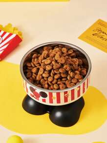 1pc Elevated Cartoon Cat Dog Pet Food Water Bowl With Spill Prevention, Raised Feeder