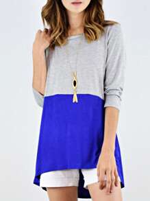 Black White Pink Mint Color Block 3/4 Sleeve Top Shirt Blouse | S-3X - Xanh đậm - Xem 1