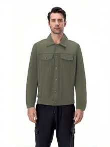 Mens Denim Jacket, Long Sleeve Turn-Down Collar Button Closure Casual Jacket Outwear