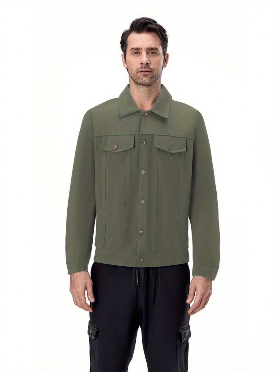 Mens Denim Jacket, Long Sleeve Turn-Down Collar Button Closure Casual Jacket Outwear