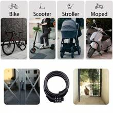 1 件组合自行车钢缆锁 - 4 位数字，长卷绕复位钢缆锁，防盗配件适用于山地自行车、公路自行车、电动自行车、踏板车， - 彩色 - 查看 6