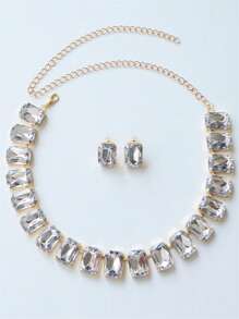 Fashion Exaggerated Square Rhinestone Necklace And Earrings Set - Necklace and Earrings Set - View 2