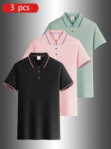 3 piezas Camisetas tipo polo de manga corta transpirables y de secado rápido para mujer, para correr y hacer ejercicio en verano