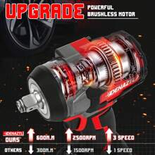 Denaztl Cordless Impact Wrench, 450Ft-Lbs (600N.M) 1/2" Brushless Impact Gun, 21V High Torque Power Impact Driver, 4.0Ah Battery Electric Impact Motor 3 Variable Speeds For Car/Truck RV/Mower