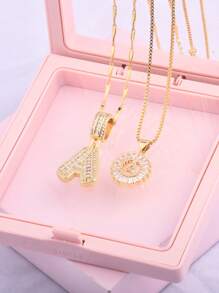 2 件/套女士字母首字母吊坠项链，26 个字母项链，配有可调节 18 英寸 - 20 英寸链条，含礼品盒，优雅的情人节礼物，适合日常佩戴 - 金黃色 - 查看 1