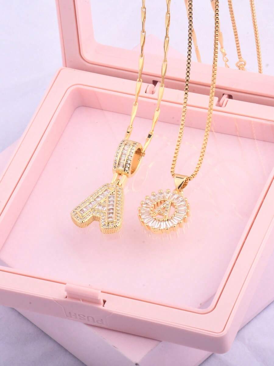 2 件/套女士字母首字母吊坠项链，26 个字母项链，配有可调节 18 英寸 - 20 英寸链条，含礼品盒，优雅的情人节礼物，适合日常佩戴 - 金黃色 - 查看 1