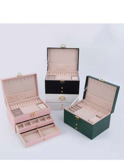 1 件大容量三层珠宝盒带锁，多功能优雅设计礼物女士女孩