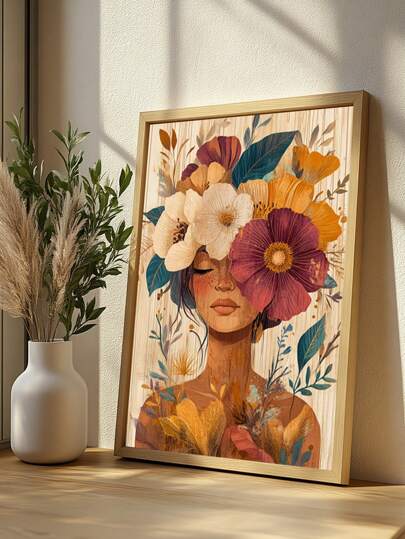 Quadros Decorativos Mulher Floral Delicada – Quadro Ideal para Sala de Estar, Escritório, Hall de Entrada,
