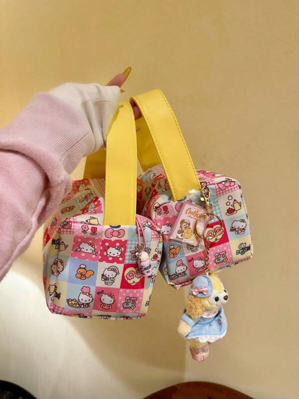 1pc Cartoon Cat Portable Makeup Toiletry Bag, Travel Storage Bag, Large Capacity Three-Dimensional Handbag For Women, Kawaii Pink Hello Kitty Makeup Bag Sanrio KT Cat Large Capacity Makeup Bag Handbag Portable Toiletry Bag And Beauty Bag, Travel Storage Bag, Female Large Capacity Three-Dimensional Handbag