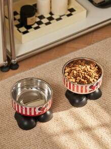 1pc Elevated Cartoon Cat Dog Pet Food Water Bowl With Spill Prevention, Raised Feeder