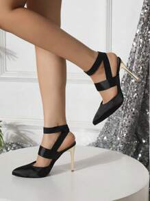 2025新款欧美风时尚性感超高跟尖头女士百搭高跟秋季单鞋 - 黑色真絲 - 查看 5