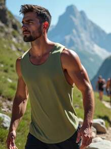 男士青少年轻薄柔软速干套头圆领基本款休闲简约登山T恤背心卫衣经典版型男士感恩节春季、夏季和秋季假日户外运动男装 - 軍綠色 - 查看 7