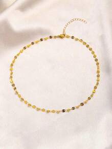 1pc Minimalist Stainless Steel Circular Pendant Necklace, Suitable For Women's Daily Wear - Yellow Gold - View 4