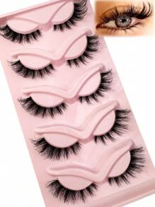 5对猫眼假睫毛，透明梗，自然蓬松，狐狸眼假睫毛，超长尾睫毛，仿貂毛睫毛，美妆睫毛嫁接，条状假睫毛 - 黑色 - 查看 3