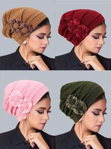 1pc Women's Soft Satin Bonnets With Floral Design - Lightweight, Elastic Sleep Caps For Chemotherapy, Makeup Removal, Beach & Outdoor Use - Multicolor - View 1