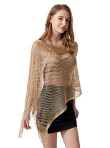 1pc 210*50cm Silk-Like Openwork Scarf/Shawl, Dual-Use Summer Headscarf & Shoulder Wrap, Gold Color