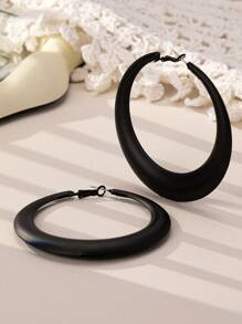 1 Pair Fashionable Matte Black Oversized Hoop Earrings, Elegant & Versatile Jewelry For Women, Suitable For Parties, Gatherings, And Everyday Wear - Black - View 4