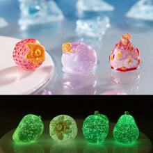 4 piezas de figuras miniatura de frutas de resina que brillan en la oscuridad, no eléctrico, frutas luminosas realistas para decoración de escritorio y del hogar, paisajismo en miniatura, pasadores para el cabello y accesorios DIY