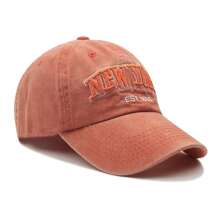 1pc Unisex Embroidered "NEW YORK" Washed Adjustable Baseball Cap, Outdoor Sun Protection Casual Snapback - Orange - View 6