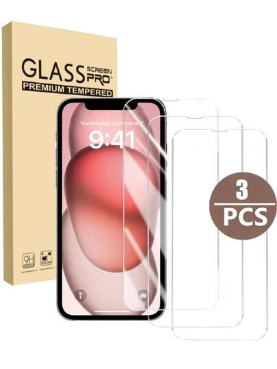 3 قطع/مجموعة، متوافقة مع طرازات أبل، واقي شاشة زجاجي مقسى شفاف وواضح بتغطية كاملة للشاشة، مقاوم للصدمات والخدش. مناسب لجميع طرازات أبل X / XR / 11/12/13/14/15/16/17/17 برو/17 برو ماكس/17 إير.