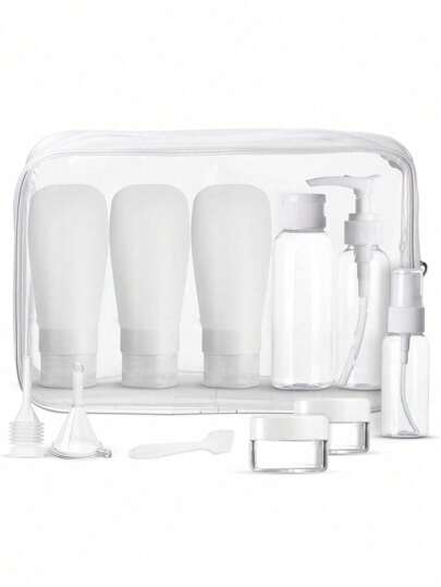Zestaw 12 butelek z kosmetykami podróżnymi – szczelny pojemnik na kosmetyki z atestem TSA, przenośny, napełniany dozownik do szamponu i balsamu, akcesoria podróżne ()