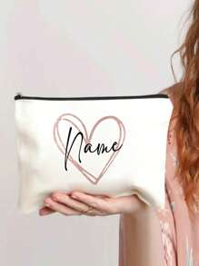 定制名字心形化妆包，带名字的个性化化妆包，伴娘礼物，女朋友礼物，女性礼物，情人节礼物，妈妈和祖母的礼物，婚礼礼物化妆包 - 米色 - 查看 3