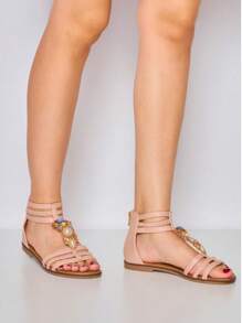 Women Rhinestone Decor Fashion Casual Sandals Stylish Sandals Summer Sandals For Women - Pink - View 2