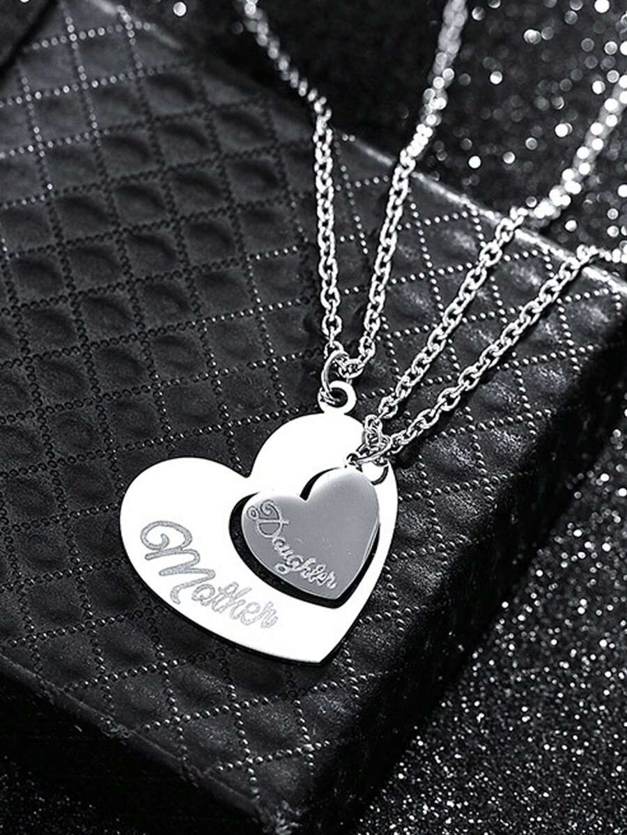 母亲节不锈钢母女镂空心形吊坠小众珠宝