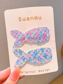 2pcs Mermaid Tail Hair Clips For Teens, Cute & Elegant Princess Hair Clips, Barrettes For Girls, Random Pattern Without Card - Multicolor - View 8