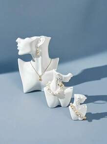 1pc White Elegant Polyresin Side-Profile Model Earring & Necklace Display Stand, Creative Jewelry Holder Display Prop