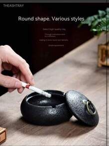 Ceramic Ashtray With Lid Round Cigar Ashtray Suitable For Home, Office, Bar/Restaurant, Also Can Be Used As Table Decoration. Office/Home Decoration, Smoking Set, Ashtray, Portable Car Ashtray, Mahogany Ashtray. Ceramic Collection Ornaments. Halloween/Christmas Decoration Ornaments. Holiday Gifts. Great Gift For Smokers (Kiln Fired, Appearance Has Been Changed) Gift For Smokers