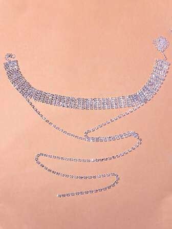 Flerlagers Rhinestone Långt halsband, Sexig Body Chain Choker, europeisk och amerikansk stil