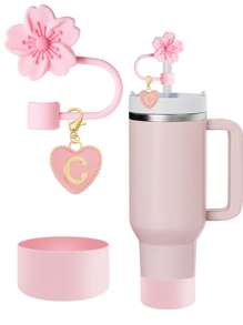 3 件/2 件/1 套心形和字母郁金香花吸管塞，硅胶郁金香花杯保护套带吸管塞，防摔防刮防滑可重复使用吸管套，适用于 10 毫米宽吸管，可爱字母装饰，适用于现代简约玻璃杯，母亲节礼物，返校用品 - 3pcs粉紅色 - 查看 23