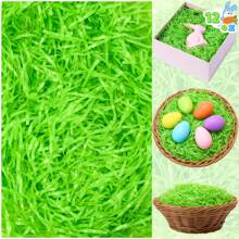 500克复活节浅绿色塑料草 - 碎拉菲草，用于寻蛋、篮子填充物和节日装饰，复活节装饰 | 俏皮设计 | 装饰填充物