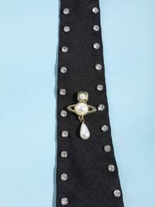 1 件女士时尚休闲心形图案简约风格原创 DIY 人造珍珠心形预系领带，适合搭配西装、衬衫，适合外出、办公室、宴会、派对 - 黑色 - 查看 10